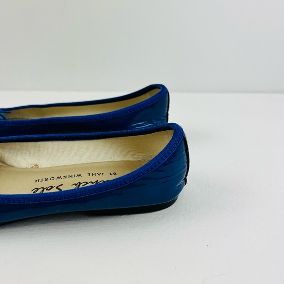 French Sole Blue Patent Leather Classic Bow Tie Ballerina Flat Pumps UK 4 - Picture 3 of 13